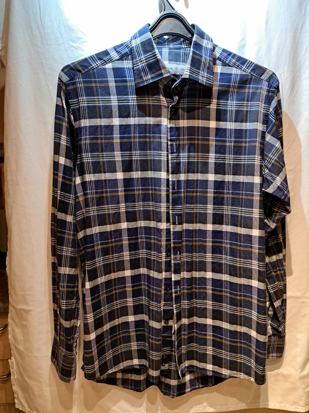 Etro Navy, White & Black Plaid Button-Down Shirt